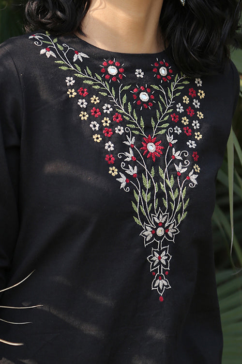 Okhai 'Night Jasmine' Pure Cotton Hand Embroidered Mirror Work Kurta| Rescue