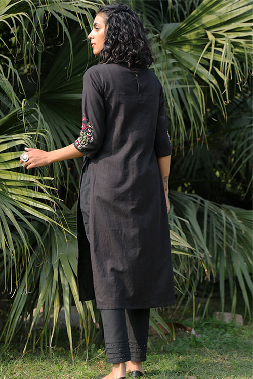Okhai 'Night Jasmine' Pure Cotton Hand Embroidered Mirror Work Kurta| Rescue