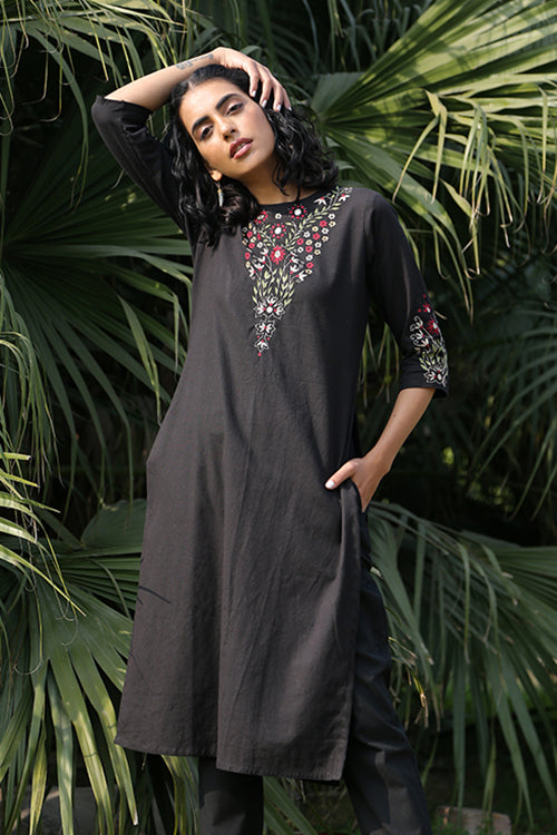 Okhai 'Night Jasmine' Pure Cotton Hand Embroidered Mirror Work Kurta| Rescue