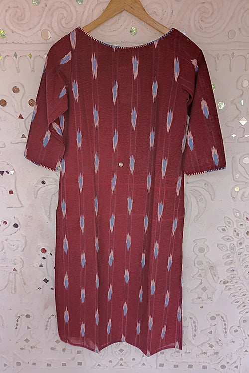 Okhai 'Camile' Pure Cotton Hand Embroidered Mirror Work Ikat Kurta| Rescue