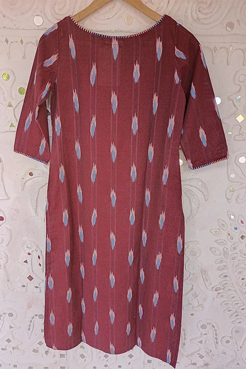 Okhai 'Camile' Pure Cotton Hand Embroidered Mirror Work Ikat Kurta| Rescue