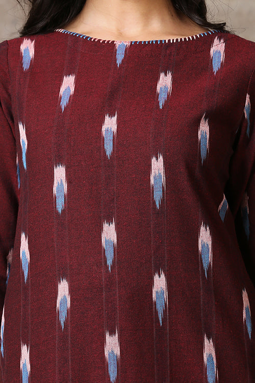 Okhai 'Camile' Pure Cotton Hand Embroidered Mirror Work Ikat Kurta| Rescue