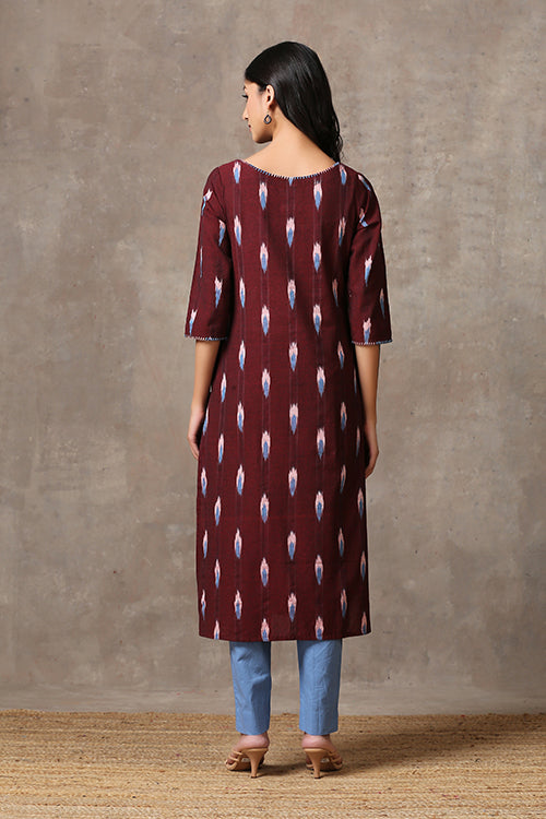Okhai 'Camile' Pure Cotton Hand Embroidered Mirror Work Ikat Kurta| Rescue