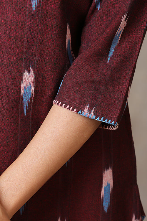 Okhai 'Camile' Pure Cotton Hand Embroidered Mirror Work Ikat Kurta| Rescue