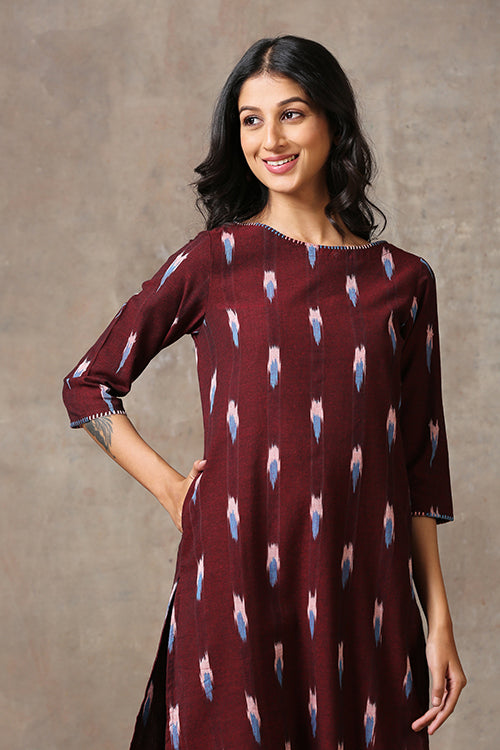 Okhai 'Camile' Pure Cotton Hand Embroidered Mirror Work Ikat Kurta| Rescue