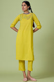 Dreamy Hand Embroidered Pure Cotton Yellow Summer Kurti Online