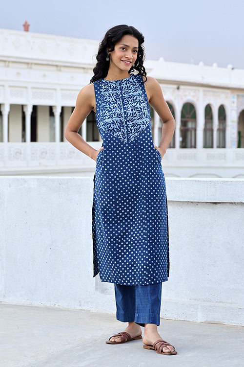 Melange Indigo Printed Pure Cotton Kurti For Women Online