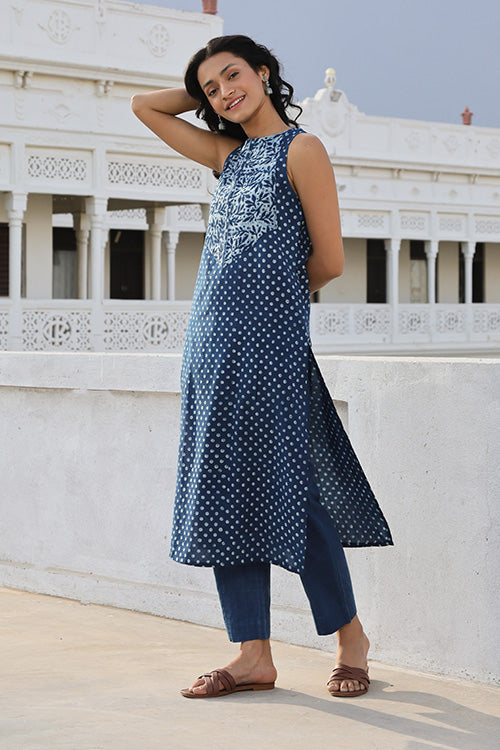 Okhai 'Melange' Hand Block Printed Pure Cotton Kurta