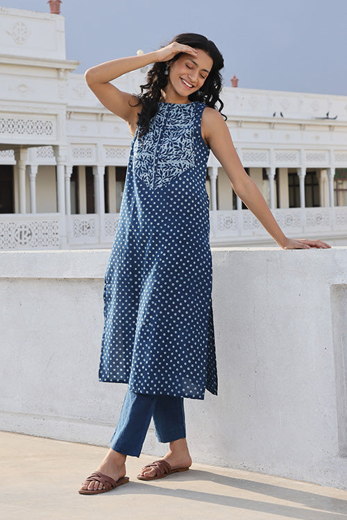 Melange Indigo Printed Pure Cotton Kurti For Women Online