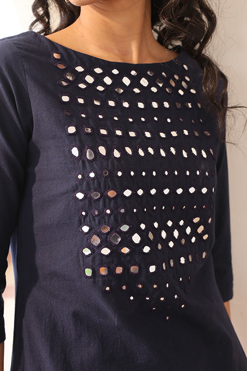 Okhai 'Shinning Stardust' Pure Cotton Hand Embroidered mirrorwork Kurta