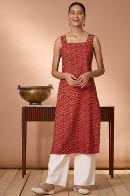 Pisces Love Embroidered Printed Pure Cotton Sleeveless Kurta For Women Online