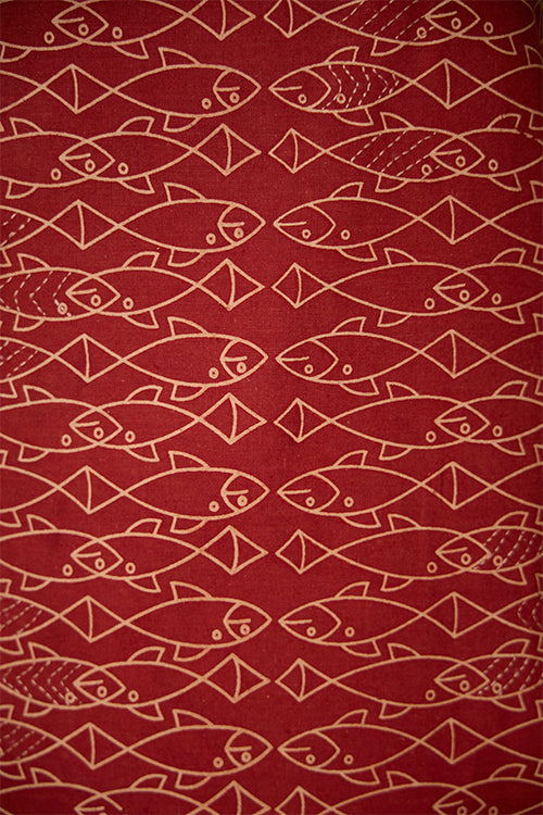 Okhai "Pisces Love" Hand Embroidered Handblock Printed Fish Print Pure Cotton Sleeveless Kurta