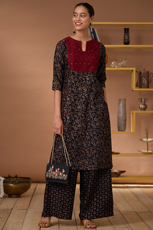 Starburst Embroidered Printed Chanderi Silk Ajrakh Kurta For Women
