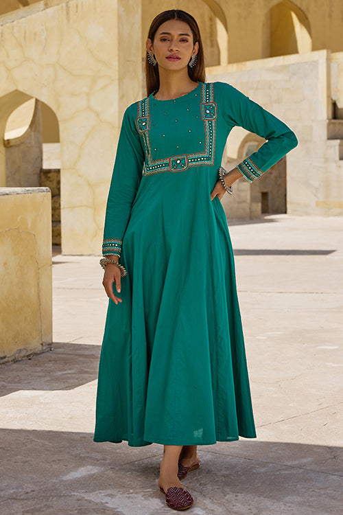 Minar Hand Embroidered Pure Cotton Flared Kurta For Women Online