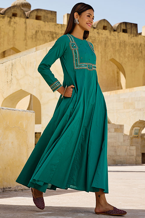 Minar Hand Embroidered Pure Cotton Flared Kurta For Women Online