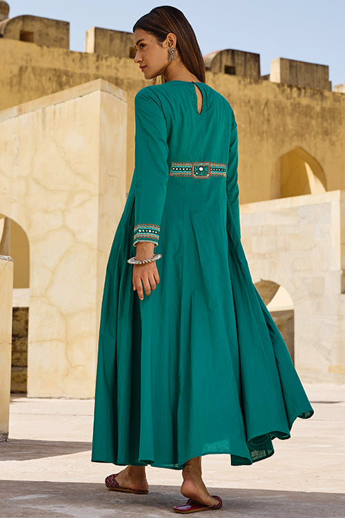 Okhai "Minar" Hand Embroidered Mirror and Beadwork Pure Cotton Flared Kurta