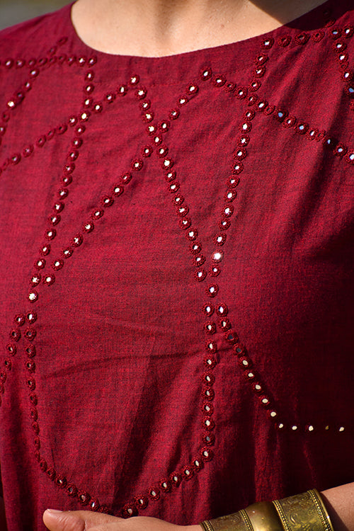 Okhai "Velvet Light" Hand-Embroidered Mirrorwork Pure Cotton Straight Kurta