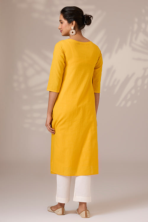 Okhai "Sunbeam Shine" Hand-Embroidered Mirrorwork Pure Cotton Long Kurta