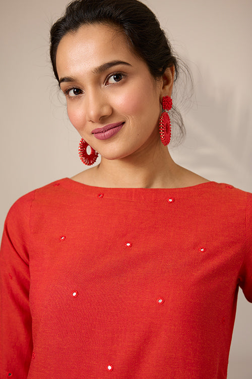 Okhai "Nutmeg" Hand-Embroidered Mirrorwork Pure Cotton Straight Kurta