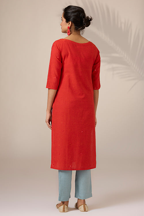 Okhai "Nutmeg" Hand-Embroidered Mirrorwork Pure Cotton Straight Kurta