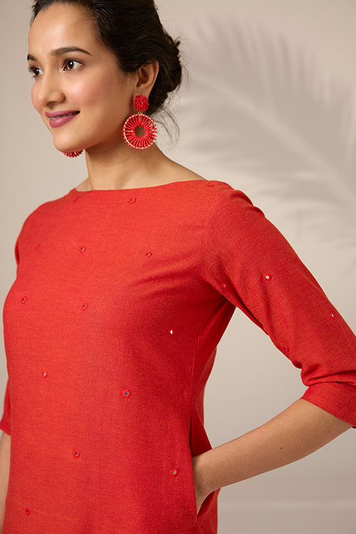 Okhai "Nutmeg" Hand-Embroidered Mirrorwork Pure Cotton Straight Kurta