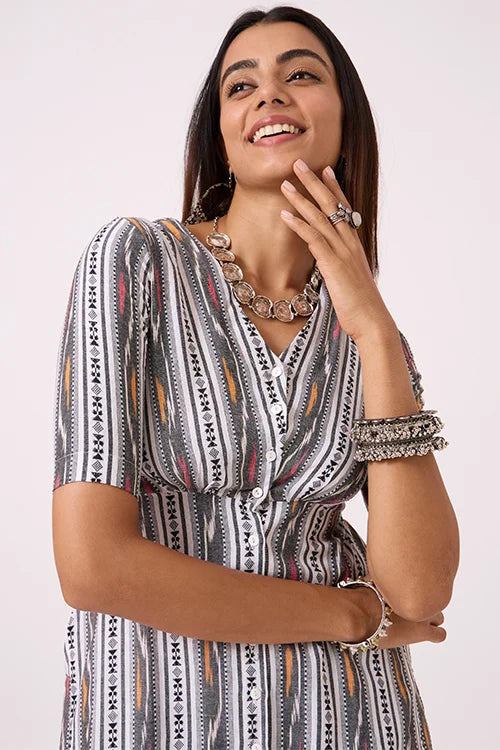 Okhai "Snowline" Pure Cotton Ikat Grey Kurta