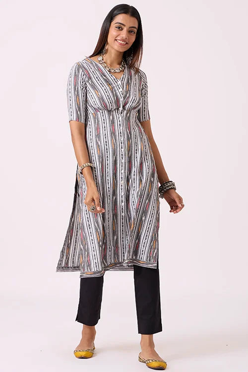 Okhai "Snowline" Pure Cotton Ikat Grey Kurta