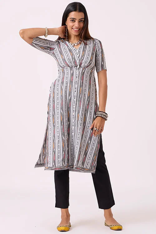 Okhai "Snowline" Pure Cotton Ikat Grey Kurta