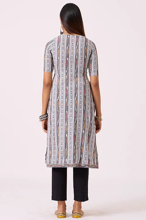 Okhai "Snowline" Pure Cotton Ikat Grey Kurta