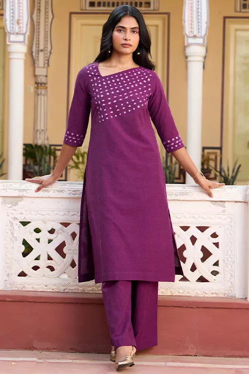 Okhai 'Plum Forest' Pure Cotton Hand Embroidered Mirror Work Kurta