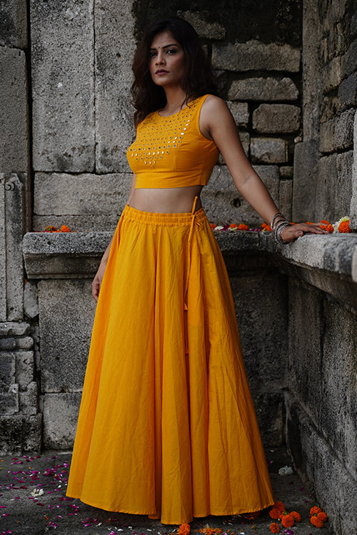 Okhai 'Citrine' Yellow Pure Cotton Free Size Skirt