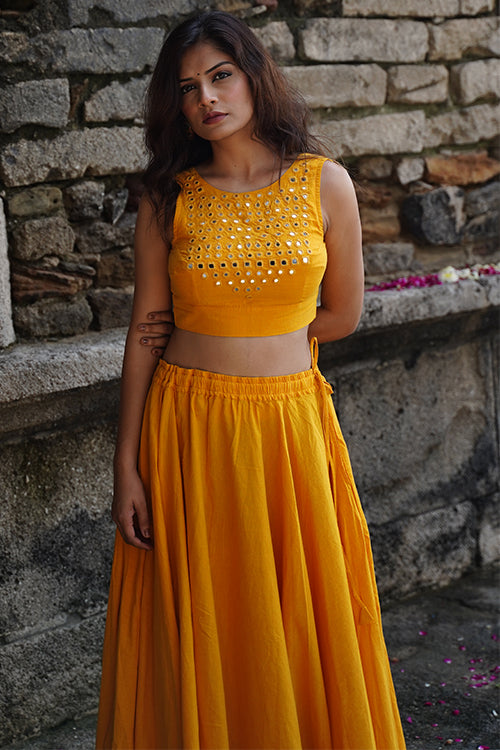 Okhai 'Citrine' Yellow Pure Cotton Free Size Skirt