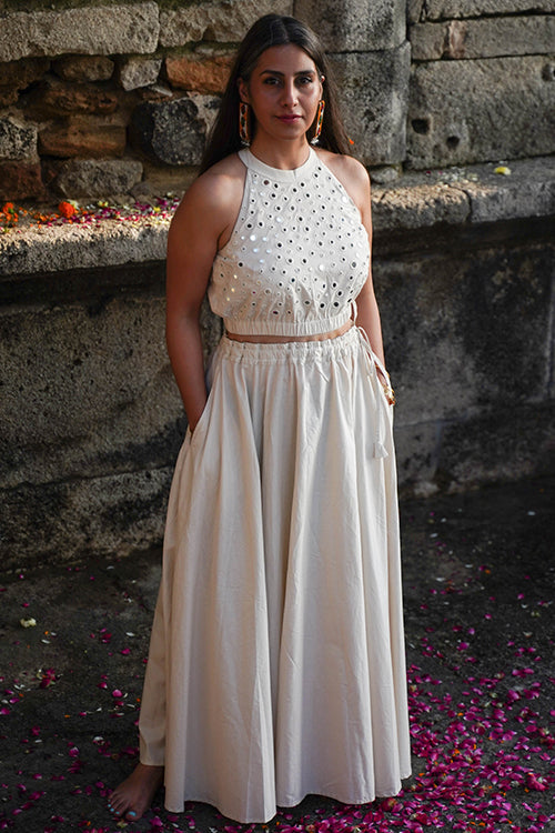 Okhai 'Shining Armour' Off White Pure Cotton Free Size Skirt