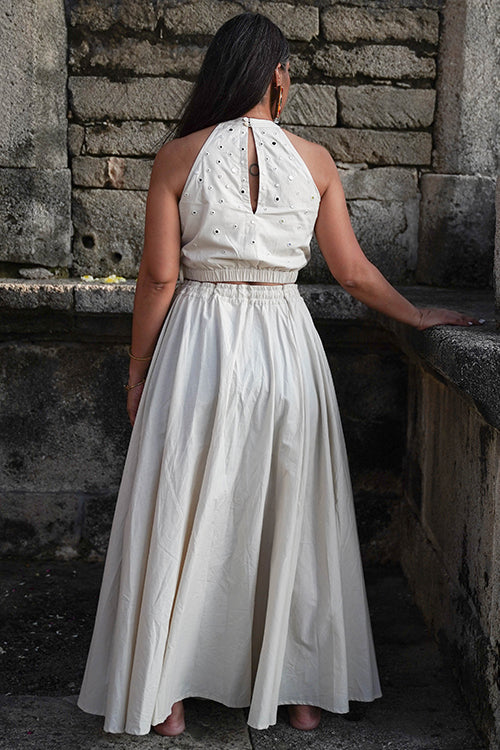 Okhai 'Shining Armour' Off White Pure Cotton Free Size Skirt