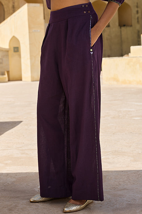 Kadam Hand Embroidered Pure Cotton High Waisted Pants For Women Online