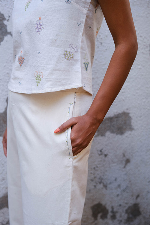 Okhai "Tender Coconut" Suf Embroidered Pure Cotton White Pants