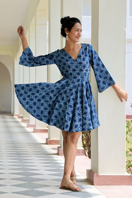 Okhai 'Mingle-Mangle' Hand Embroidered Mirror Work Hand Block Printed Dress