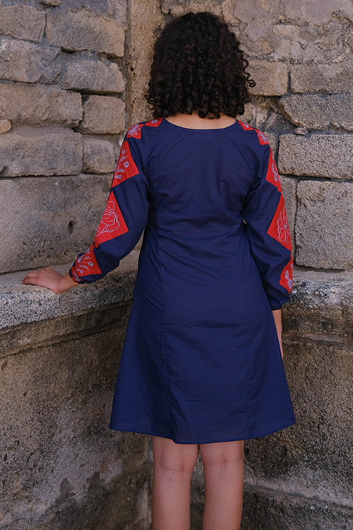 Okhai "Glowing Ember" Hand-Embroidered Pure Cotton Mul Dress