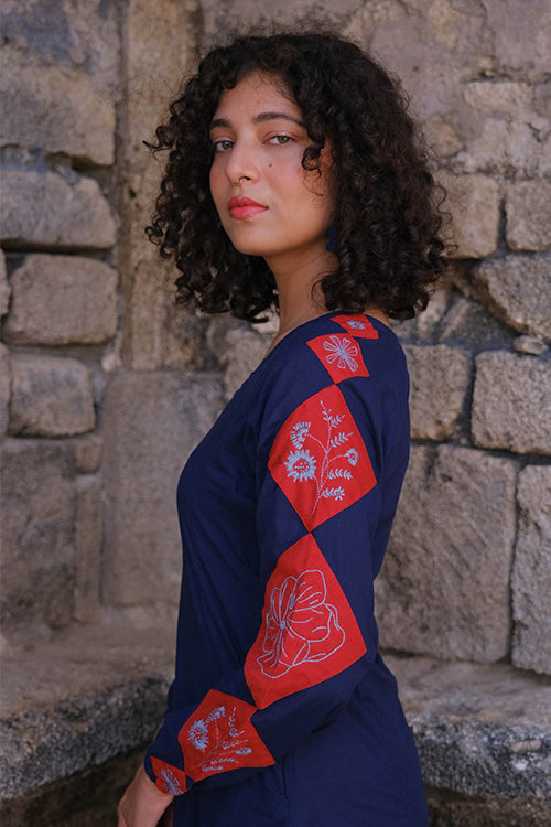 Okhai "Glowing Ember" Hand-Embroidered Pure Cotton Mul Dress