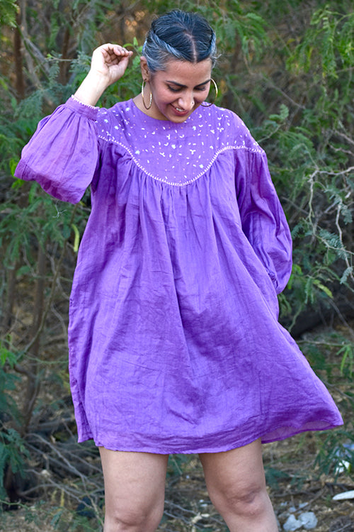 Okhai "Eleanor" Hand-Embroidered Pure Cotton Mul Short Dress