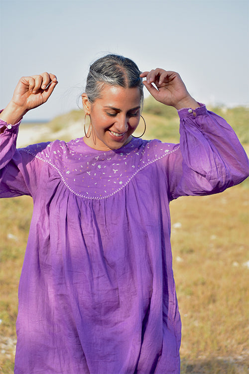 Okhai "Eleanor" Hand-Embroidered Pure Cotton Mul Short Dress