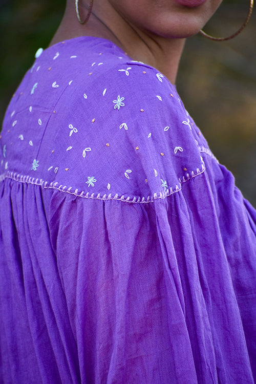 Okhai "Eleanor" Hand-Embroidered Pure Cotton Mul Short Dress