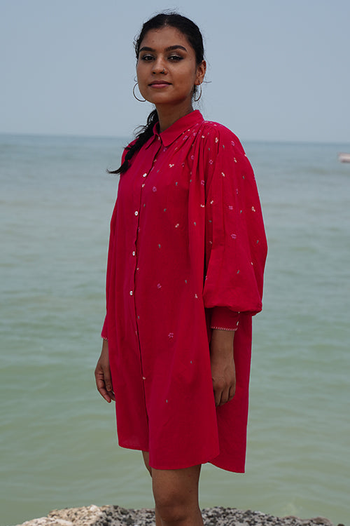 Okhai “Audrey” Hand-embroidered Pure Cotton Pink Dress | Rescue