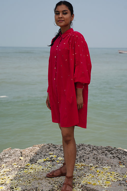 Okhai “Audrey” Hand-embroidered Pure Cotton Pink Dress | Rescue