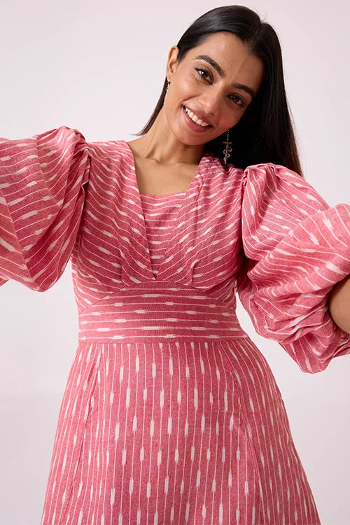Okhai "Pink Dust" Pure Cotton Ikat Dress