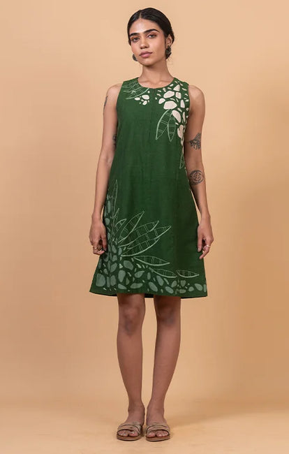 Okhai "River" Hand Applique and Embroidery work Pure Cotton Dress