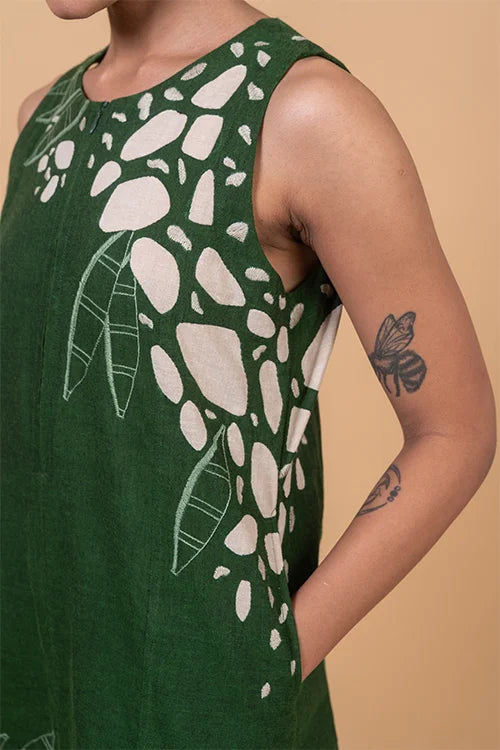 Okhai "River" Hand Applique and Embroidery work Pure Cotton Dress
