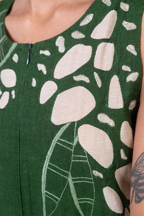 Okhai "River" Hand Applique and Embroidery work Pure Cotton Dress