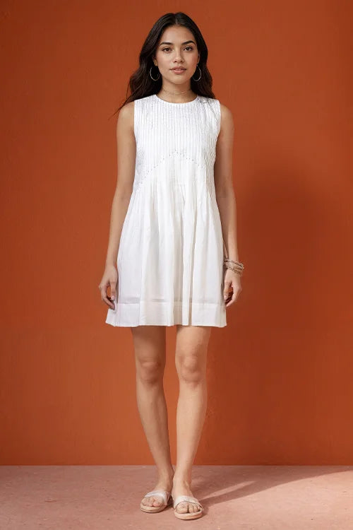 Okhai "First Frost" Hand Embroidery work Pure Cotton Sleeveless Dress