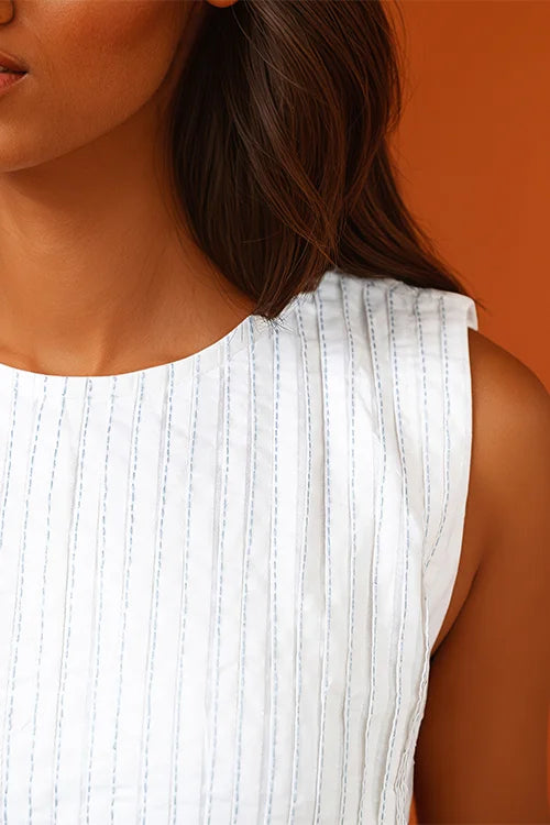 Okhai "First Frost" Hand Embroidery work Pure Cotton Sleeveless Dress